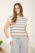 Dusty Blue Stripe Knit Tee Shirts & Tops Blu Pepper- Tilden Co.
