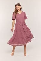 Embroidered Tiered Dress    Dress Tea n Rose- Tilden Co.