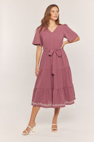 Embroidered Tiered Dress    Dress Tea n Rose- Tilden Co.