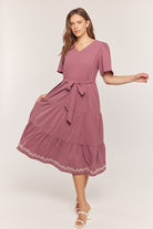 Embroidered Tiered Dress    Dress Tea n Rose- Tilden Co.