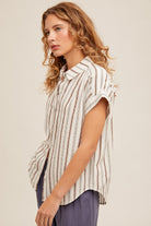 Button Down Relaxed Multi Stripe Shirt    Collared Shirt Hem and Thread- Tilden Co.