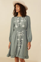 Floral Embroidered Dress in Sage Dress Hayden LA- Tilden Co.