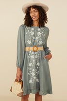 Floral Embroidered Dress in Sage Dress Hayden LA- Tilden Co.