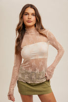 Mock Neck Lace Long Sleeve Top w/Thumb Holes Shirts & Tops Hem & Thread- Tilden Co.