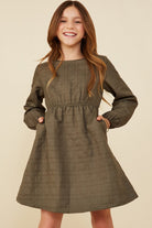 Girls Quilted Long Sleeve A Line Dress    Girl's Dress Hayden LA- Tilden Co.