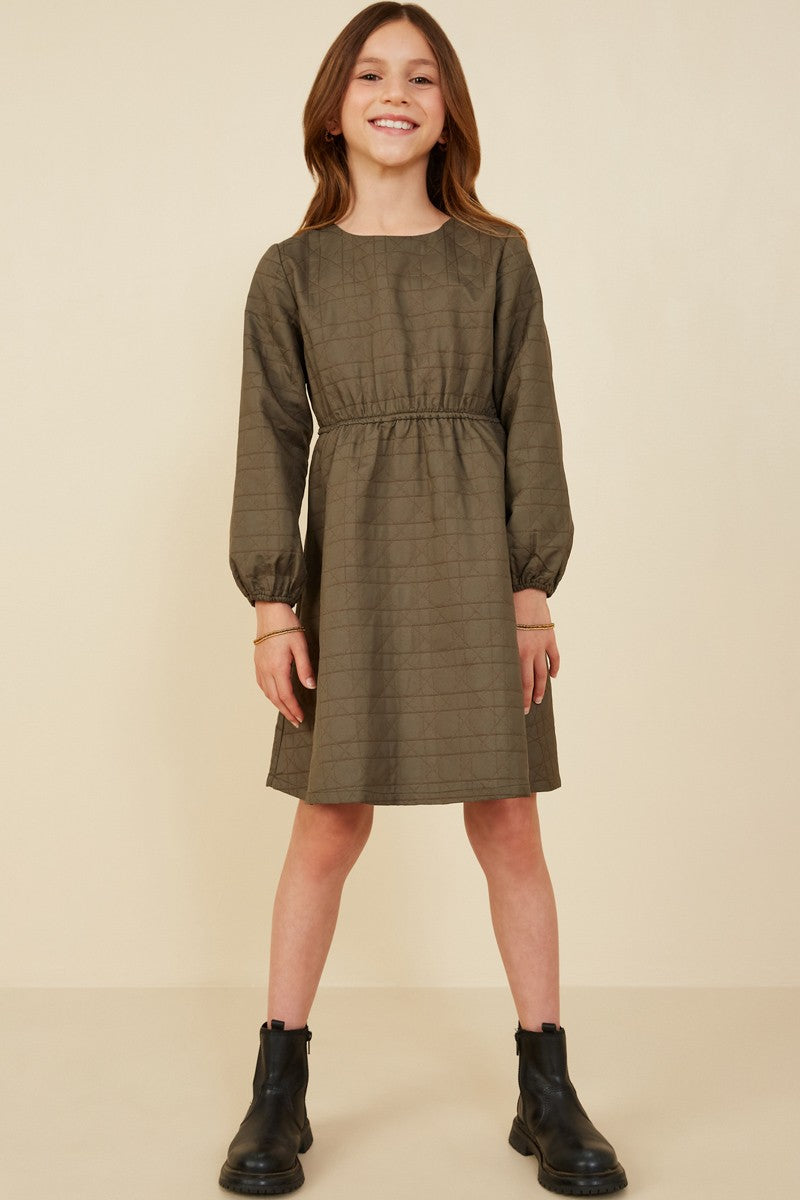 Girls Quilted Long Sleeve A Line Dress    Girl's Dress Hayden LA- Tilden Co.