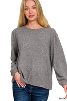 Soft Melange Hacci Round Neck Long Sleeve Tee Small / Black Small Black Sweater Zenana- Tilden Co.