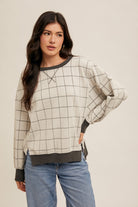 Jacquard Check Motif Sweatshirt Off White / Small Off White Small Long Sleeve Shirts and Tops Hem and Thread- Tilden Co.