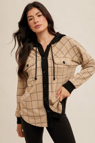 Check Jacquard Knit Button Down Shacket Taupe / Small Taupe Small Long Sleeve Shirts and Tops Hem and Thread- Tilden Co.