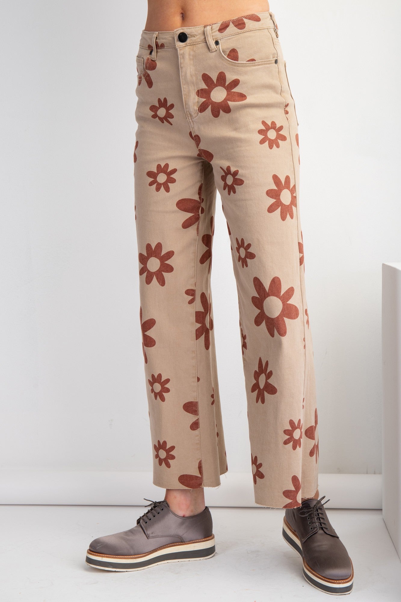 Daisy Print Washed Twill Pants Casual Pants Easel- Tilden Co.