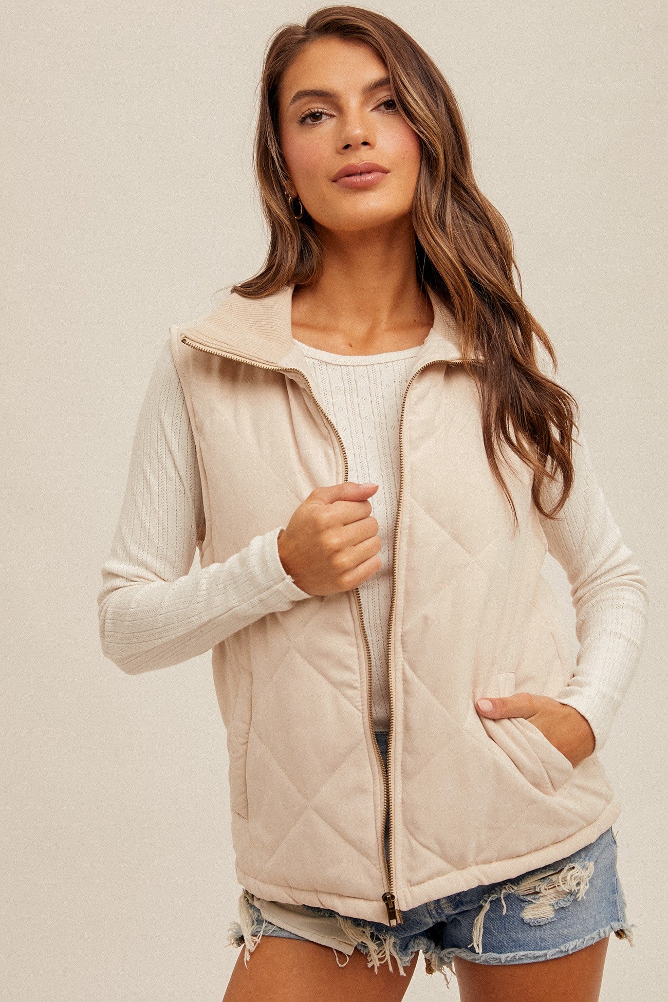 Quilted Vest with Ribbed Collar    Blouse Hem and Thread- Tilden Co.