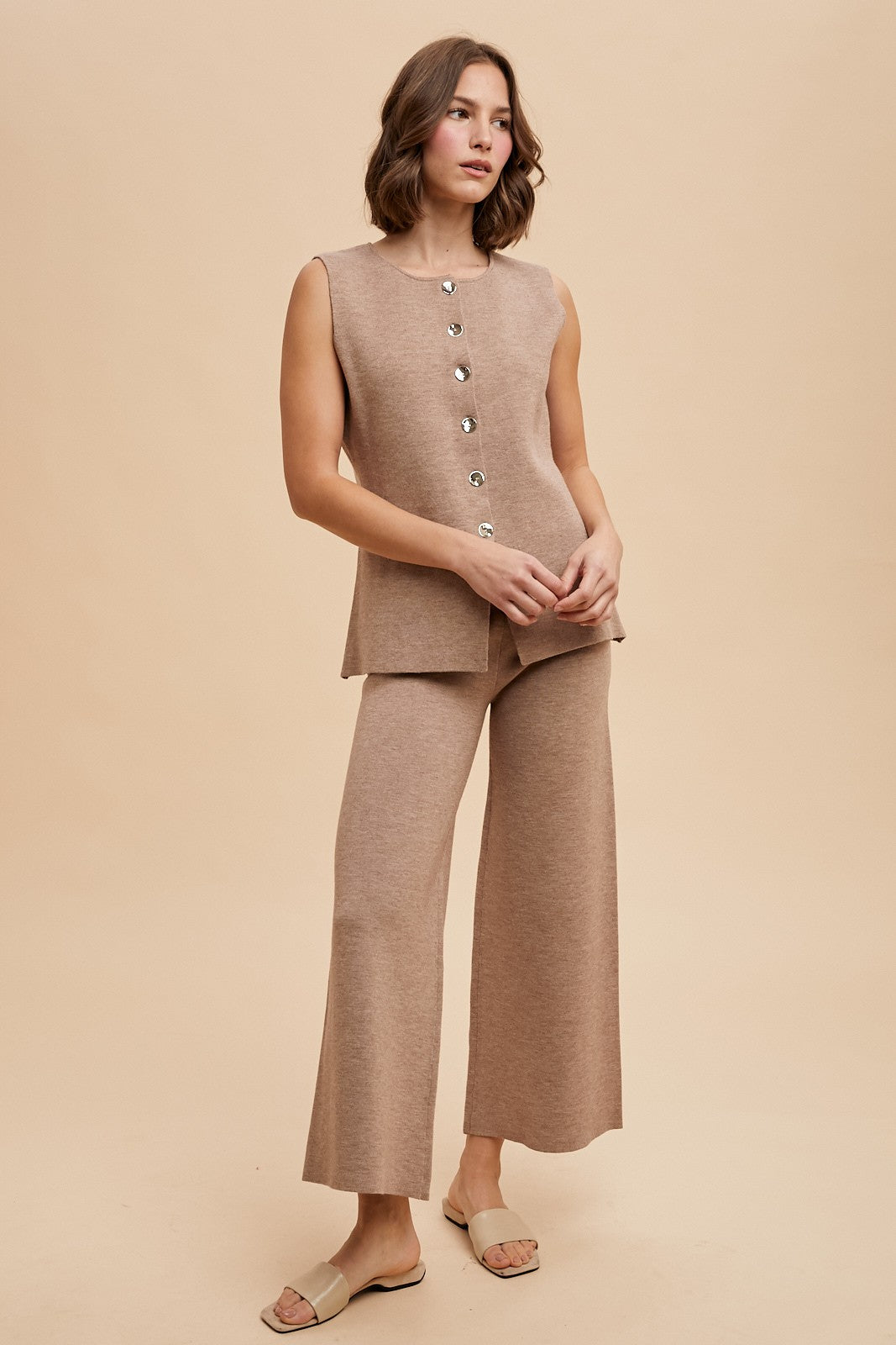 Soft Stretch Wide Leg Sweater Pant Vest AnnieWear- Tilden Co.