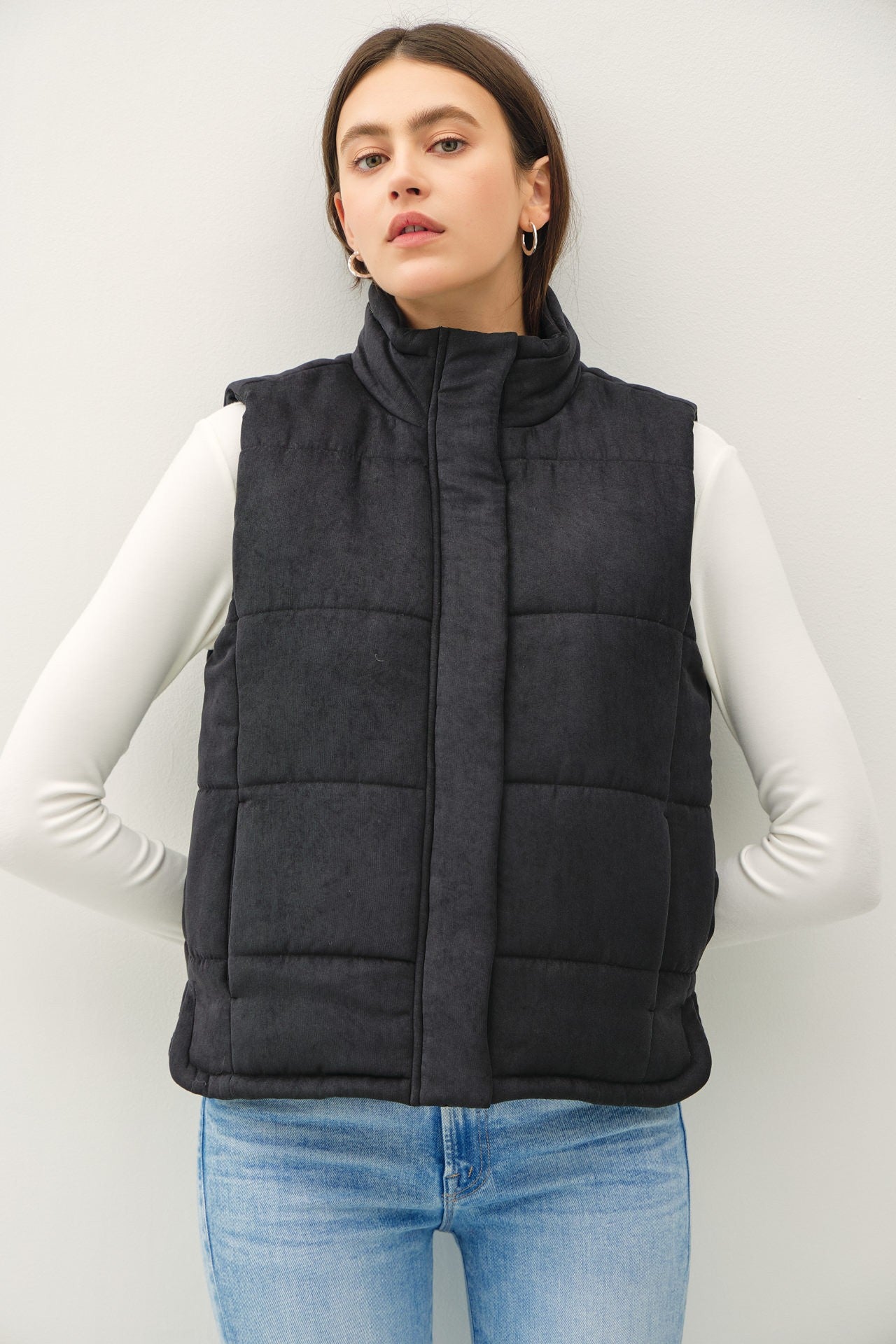 Suede-Like Puffer Vest    vest Be Cool- Tilden Co.