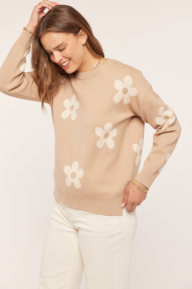 Soft Touch Floral Jacquard Sweater    Sweater Tea n Rose- Tilden Co.