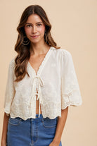 Blushing Bloom Embroidered Blouse – Ivory Blouse AnnieWear- Tilden Co.