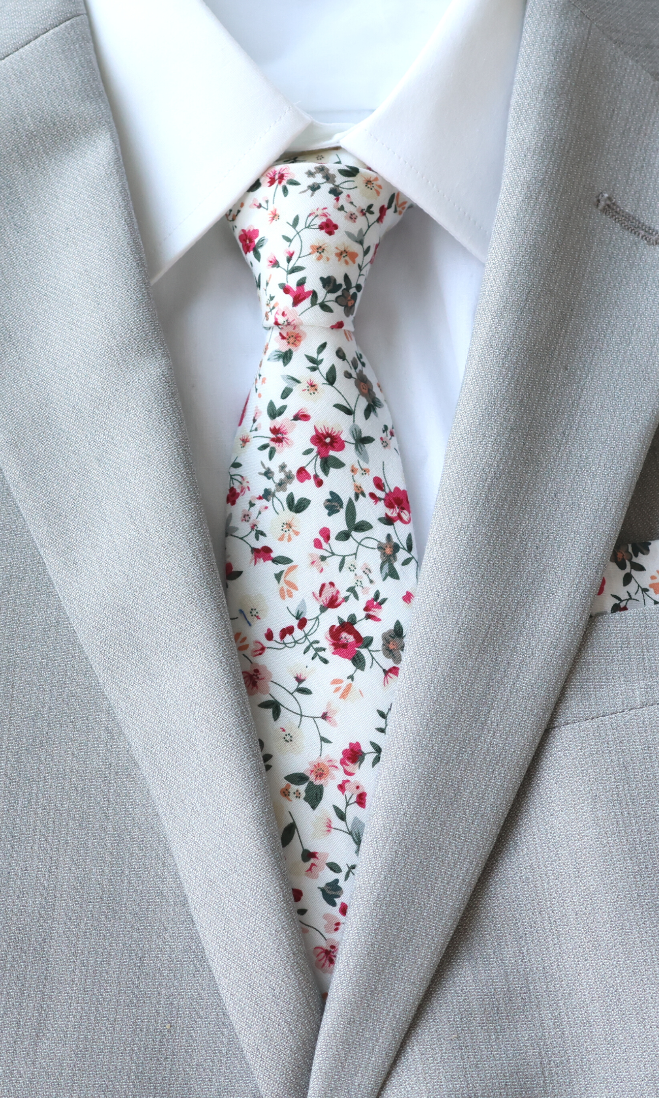 Milan White Floral Tie: Adult    necktie Tie Mood- Tilden Co.