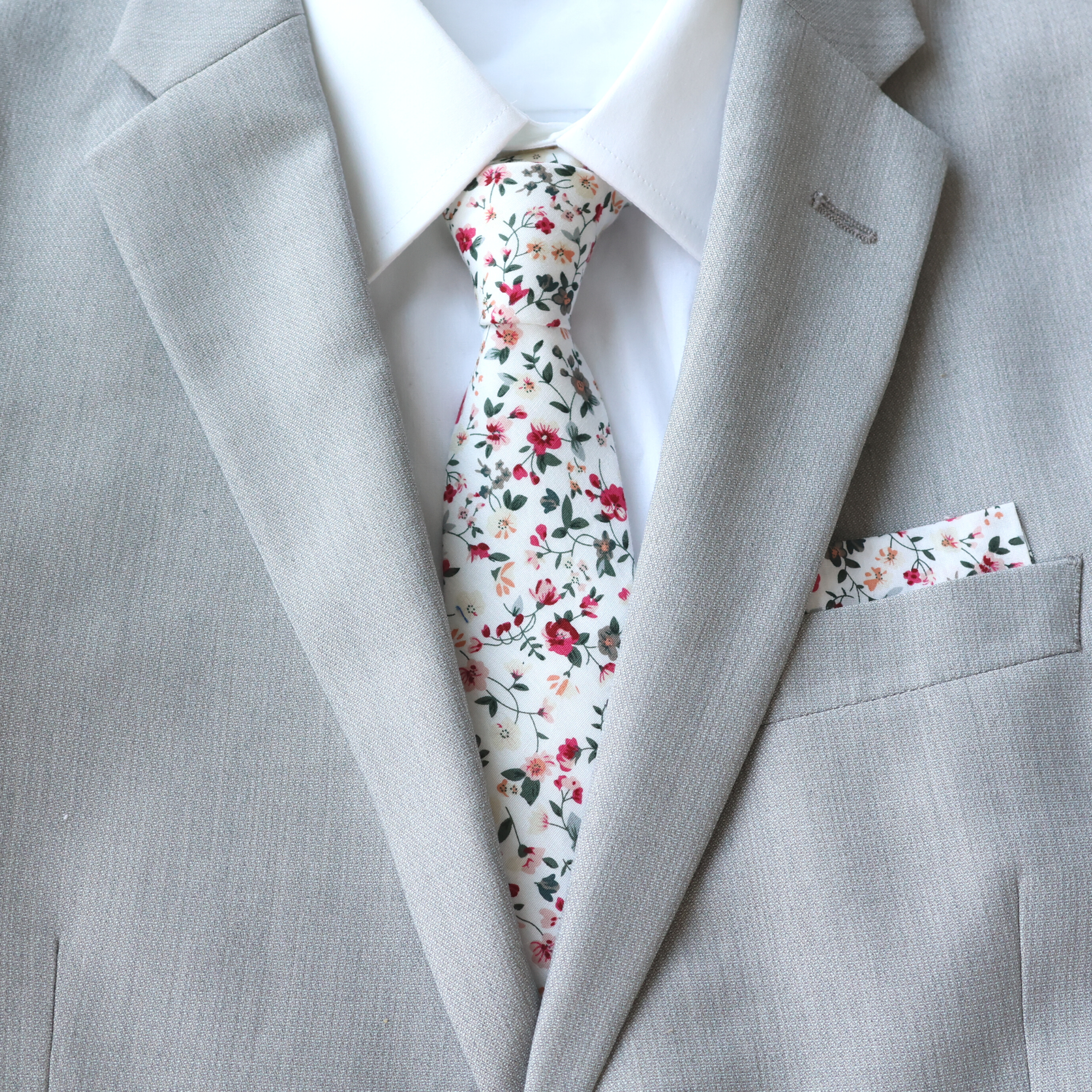 Milan White Floral Tie: Adult    necktie Tie Mood- Tilden Co.