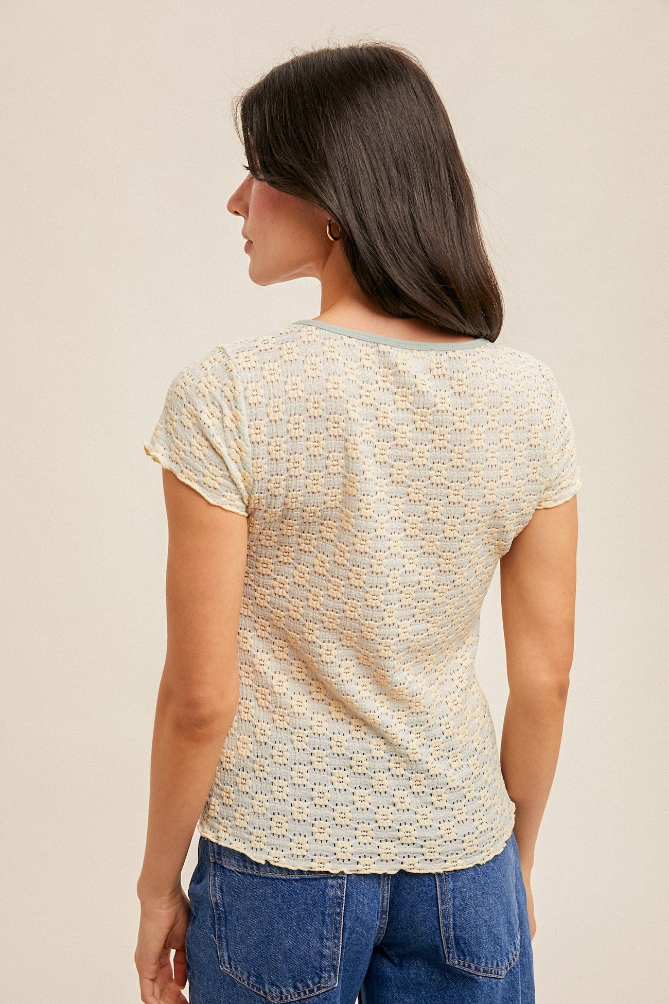 Floral Lace Cabbage Hem Tee Short Sleeve Top Hem & Thread- Tilden Co.