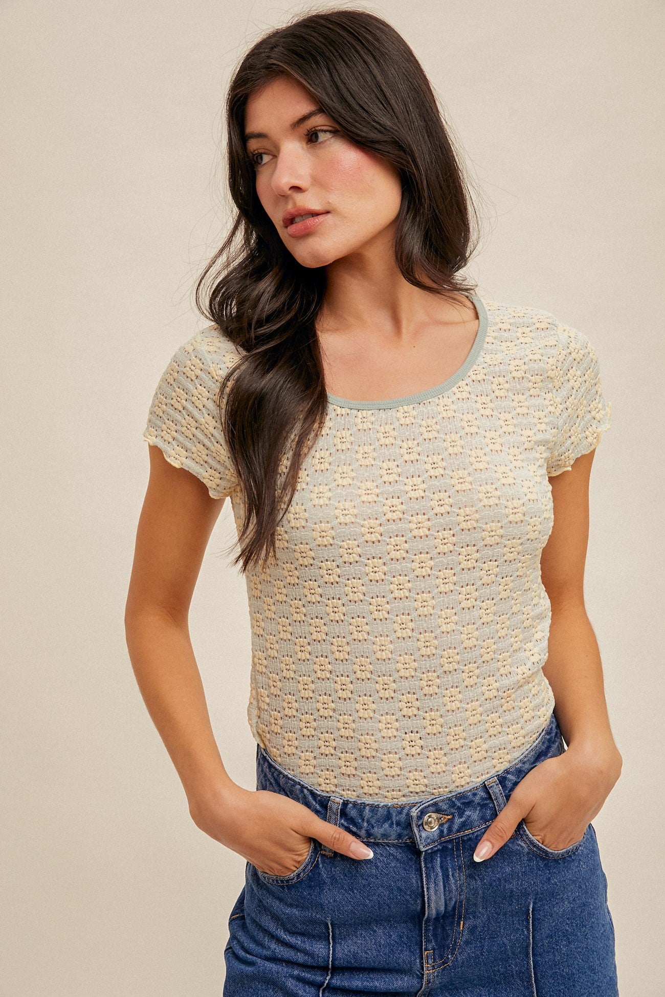 Floral Lace Cabbage Hem Tee Short Sleeve Top Hem & Thread- Tilden Co.
