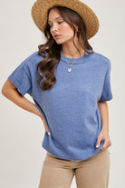 Crew Neck Knit T-Shirt Shirts & Tops Blue Ivy- Tilden Co.