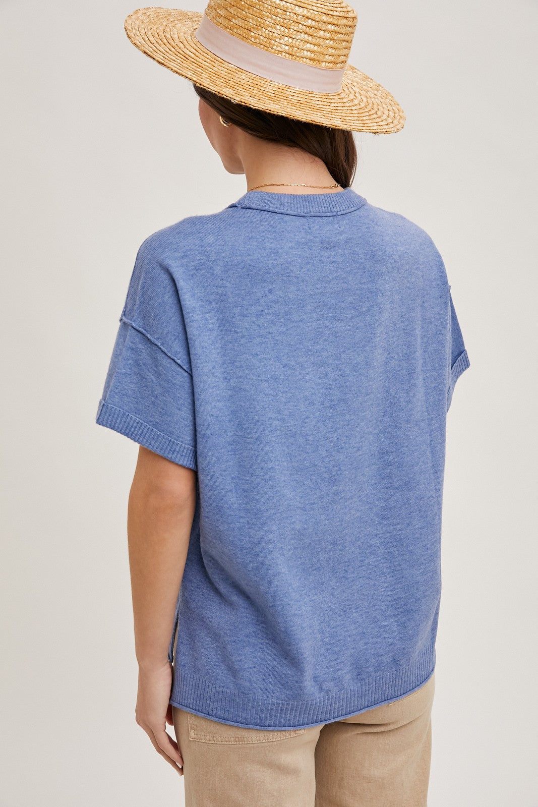 Crew Neck Knit T-Shirt Shirts & Tops Blue Ivy- Tilden Co.