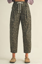 Ditsy Print Drawstring Barrel Leg Loose Pants Casual Pants AnnieWear- Tilden Co.