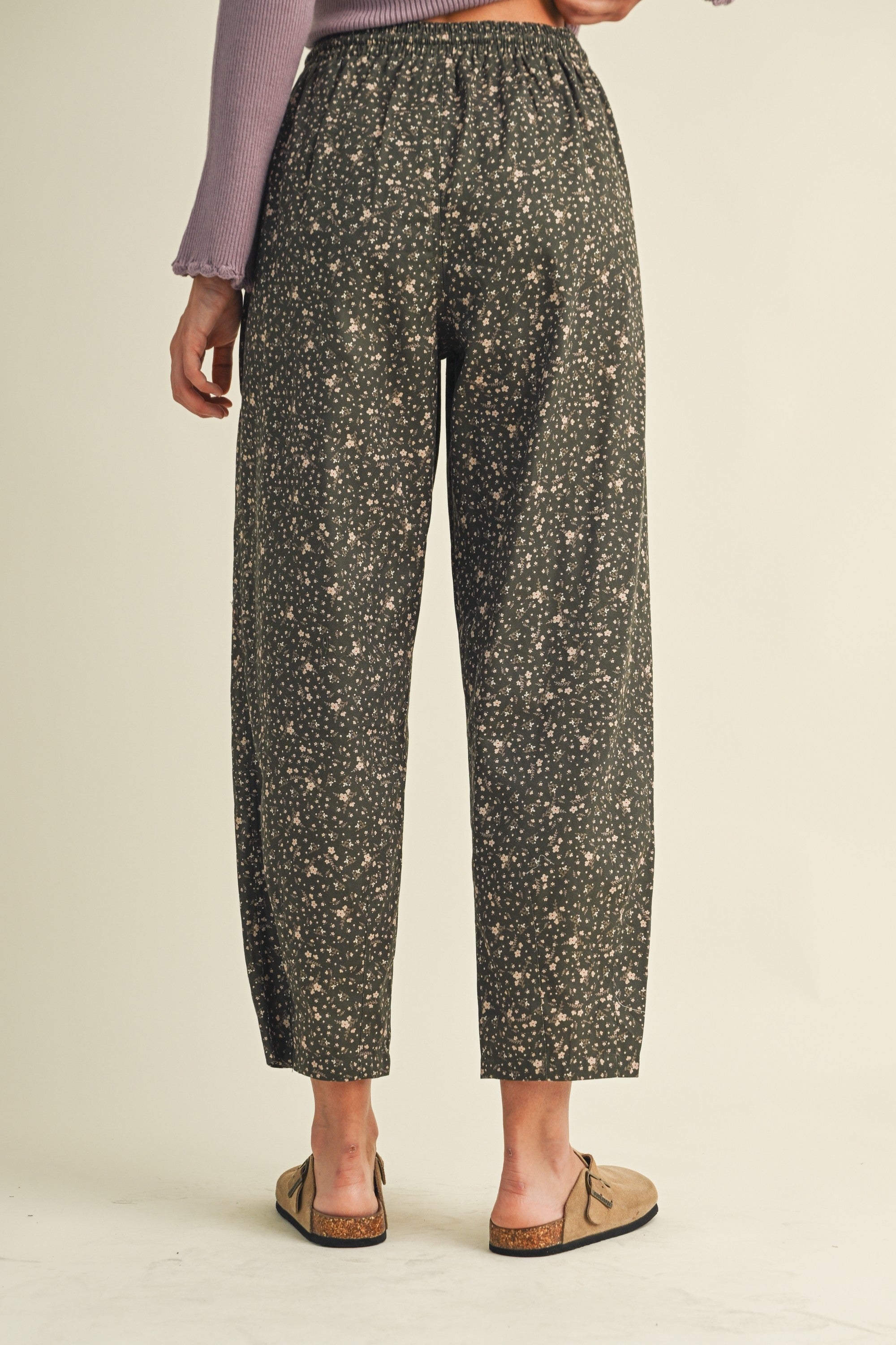 Ditsy Print Drawstring Barrel Leg Loose Pants Casual Pants AnnieWear- Tilden Co.