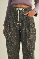 Ditsy Print Drawstring Barrel Leg Loose Pants Casual Pants AnnieWear- Tilden Co.