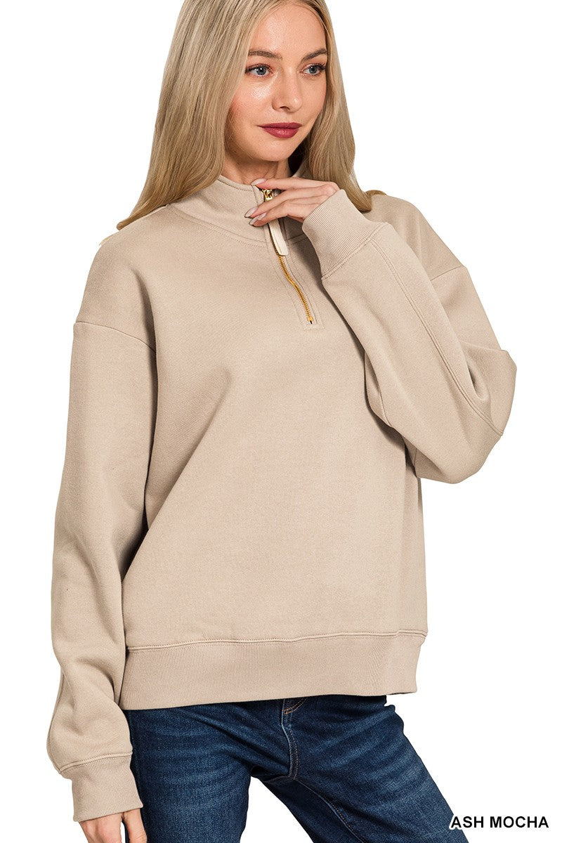 Fleece Half Zip Sweatshirt Sweater Zenana- Tilden Co.
