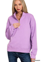 Fleece Half Zip Sweatshirt Lavender / Small Lavender Small Sweater Zenana- Tilden Co.
