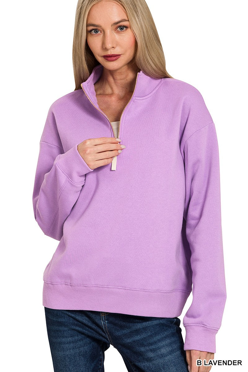 Fleece Half Zip Sweatshirt Lavender / Small Lavender Small Sweater Zenana- Tilden Co.