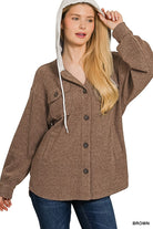 Hooded Button Down Shacket Coats & Jackets Zenana- Tilden Co.