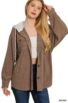 Hooded Button Down Shacket Coats & Jackets Zenana- Tilden Co.