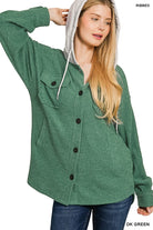 Hooded Button Down Shacket Coats & Jackets Zenana- Tilden Co.