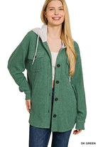 Hooded Button Down Shacket Coats & Jackets Zenana- Tilden Co.