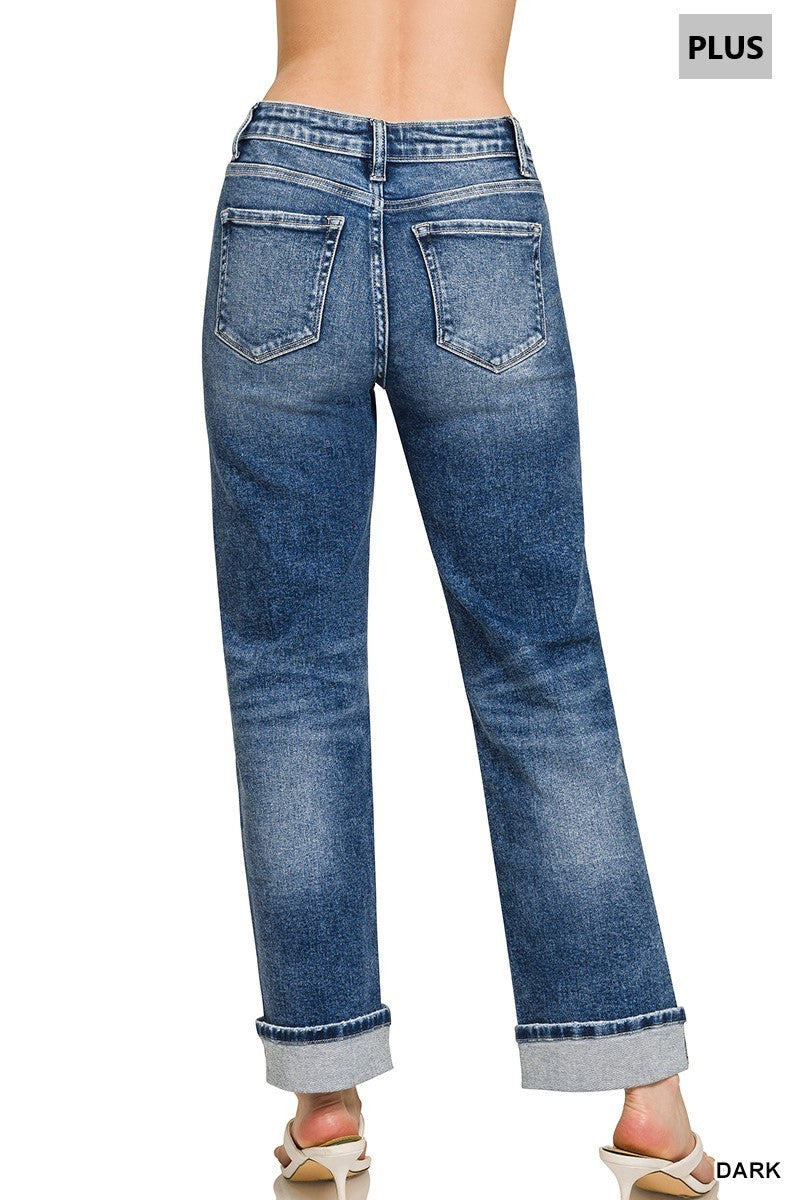 Plus Cuffed Straight Denim Pants Jeans Zenana- Tilden Co.