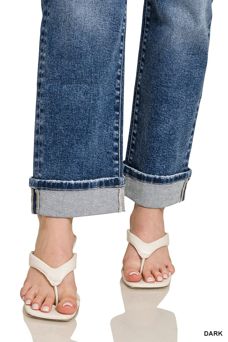 Plus Cuffed Straight Denim Pants Jeans Zenana- Tilden Co.