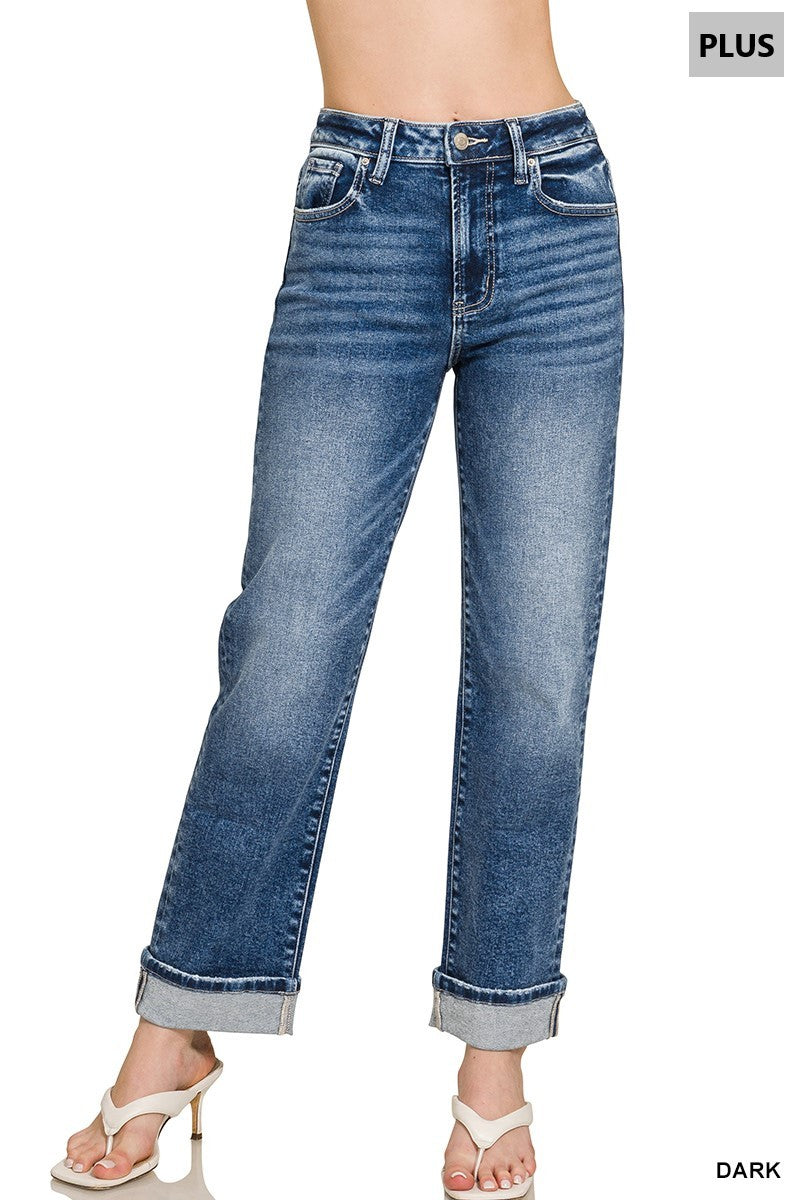 Plus Cuffed Straight Denim Pants Jeans Zenana- Tilden Co.