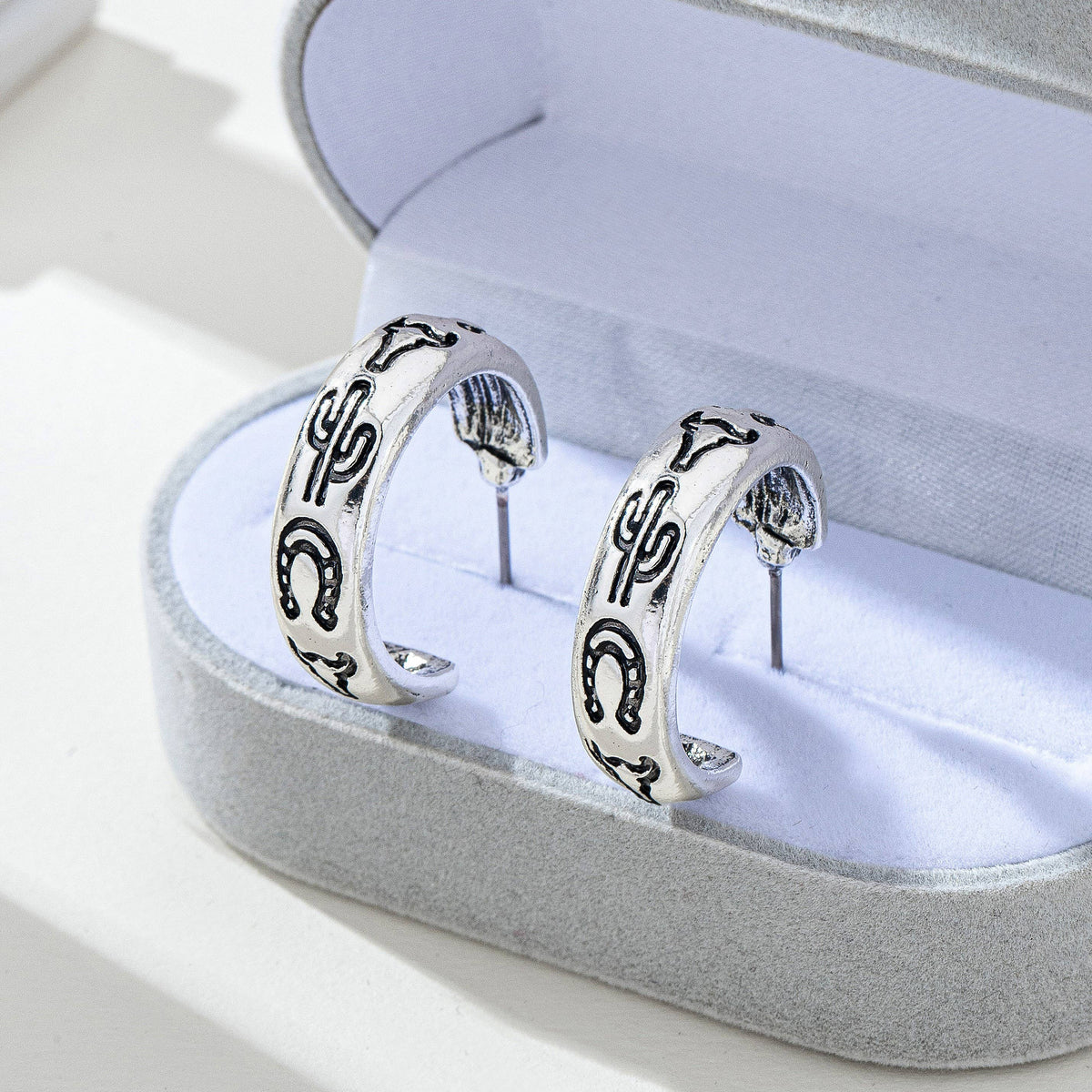 Cowgirl Engraved Silver Hoop Earrings | 80E62386 JOSSLYN by wall to wall- Tilden Co.