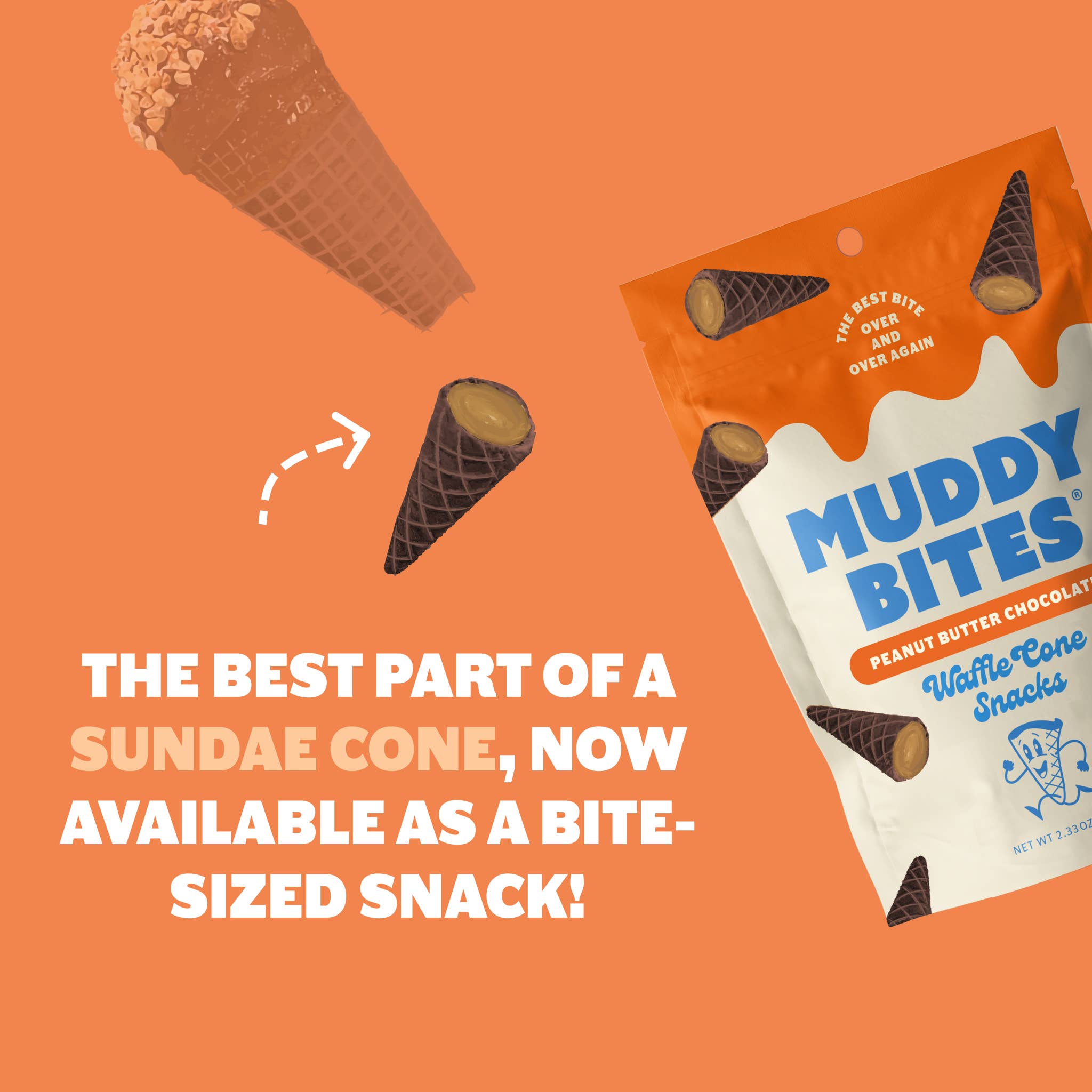 Peanut Butter Chocolate Waffle Cone Snacks Muddy Bites- Tilden Co.