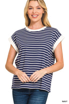 Striped Cap Sleeve Tee T-Shirt Zenana- Tilden Co.