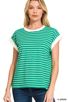 Striped Cap Sleeve Tee T-Shirt Zenana- Tilden Co.