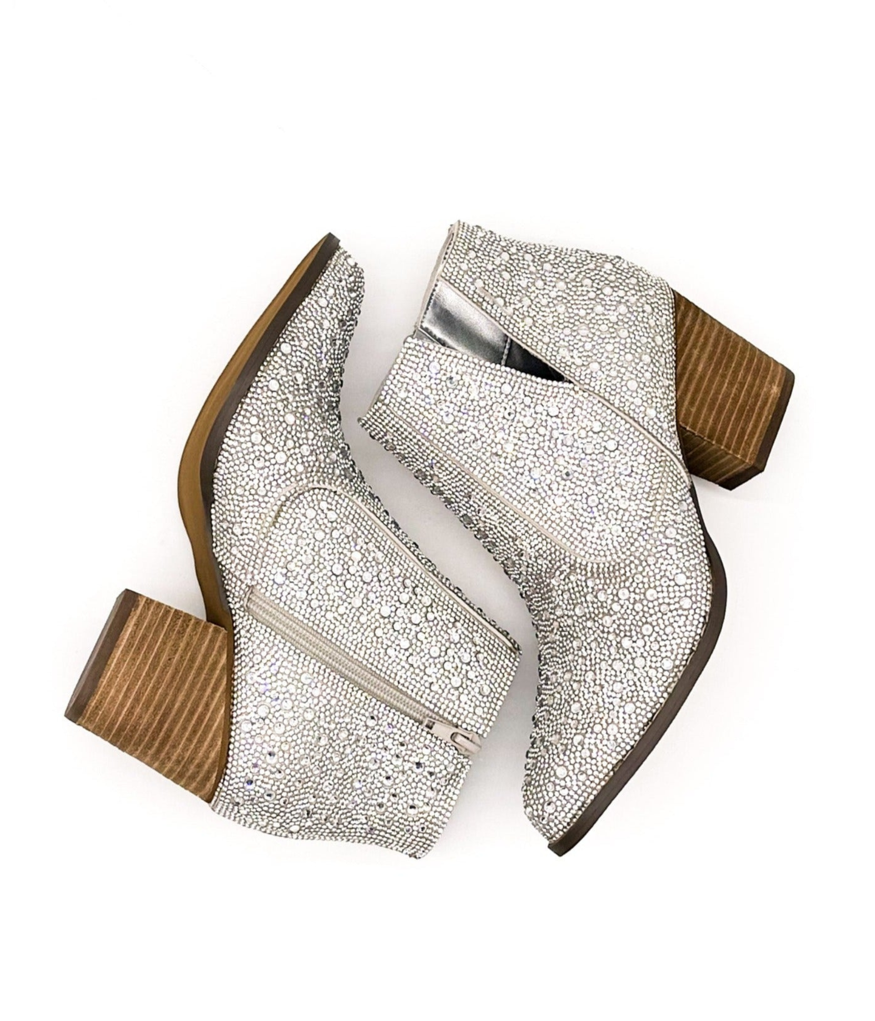 Shine Star Rhinestone Bootie in Silver 110 Fashion Boots Naughty Monkey- Tilden Co.