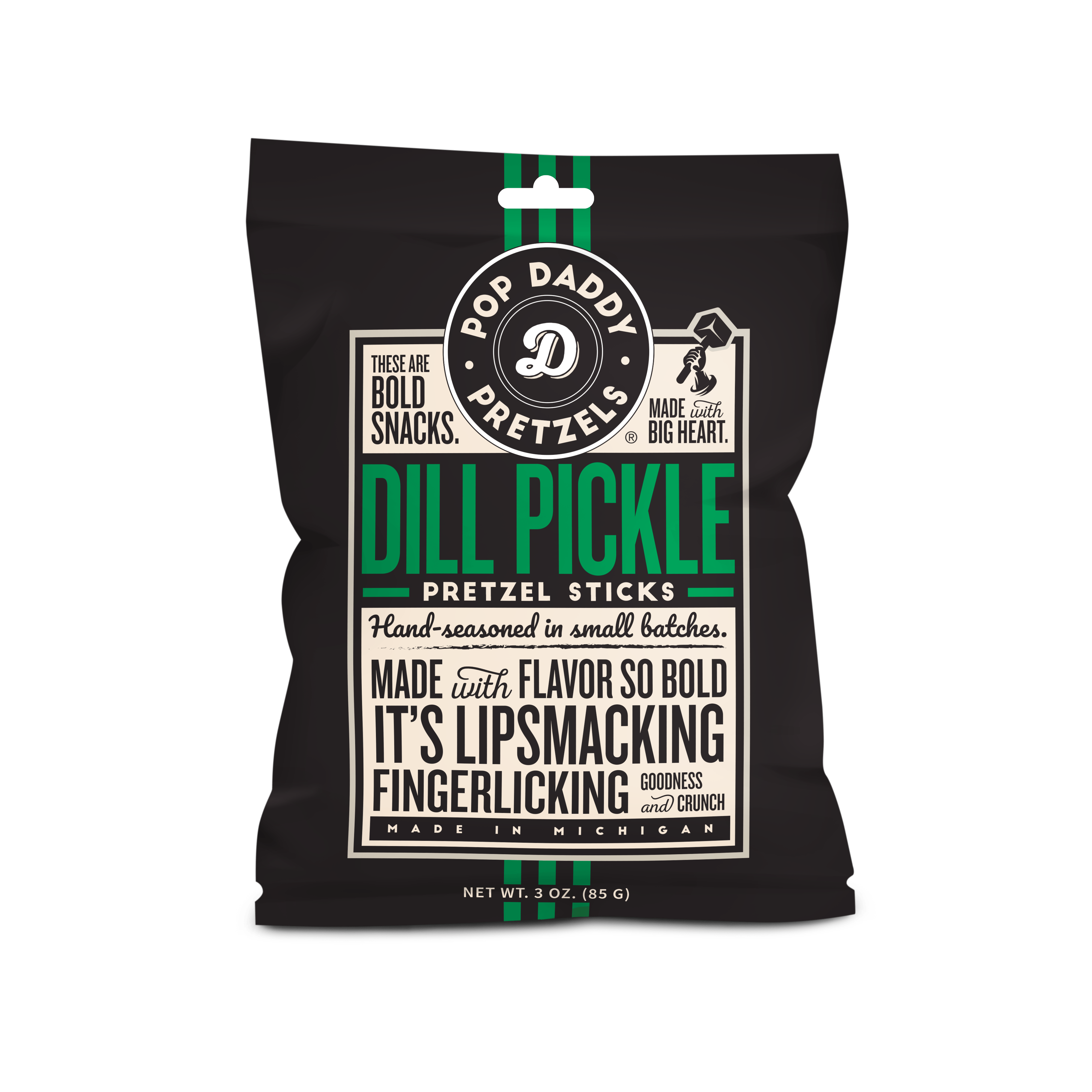 Pop Daddy – Dill Pickle Seasoned Pretzels 3.0oz Pop Daddy Snacks- Tilden Co.
