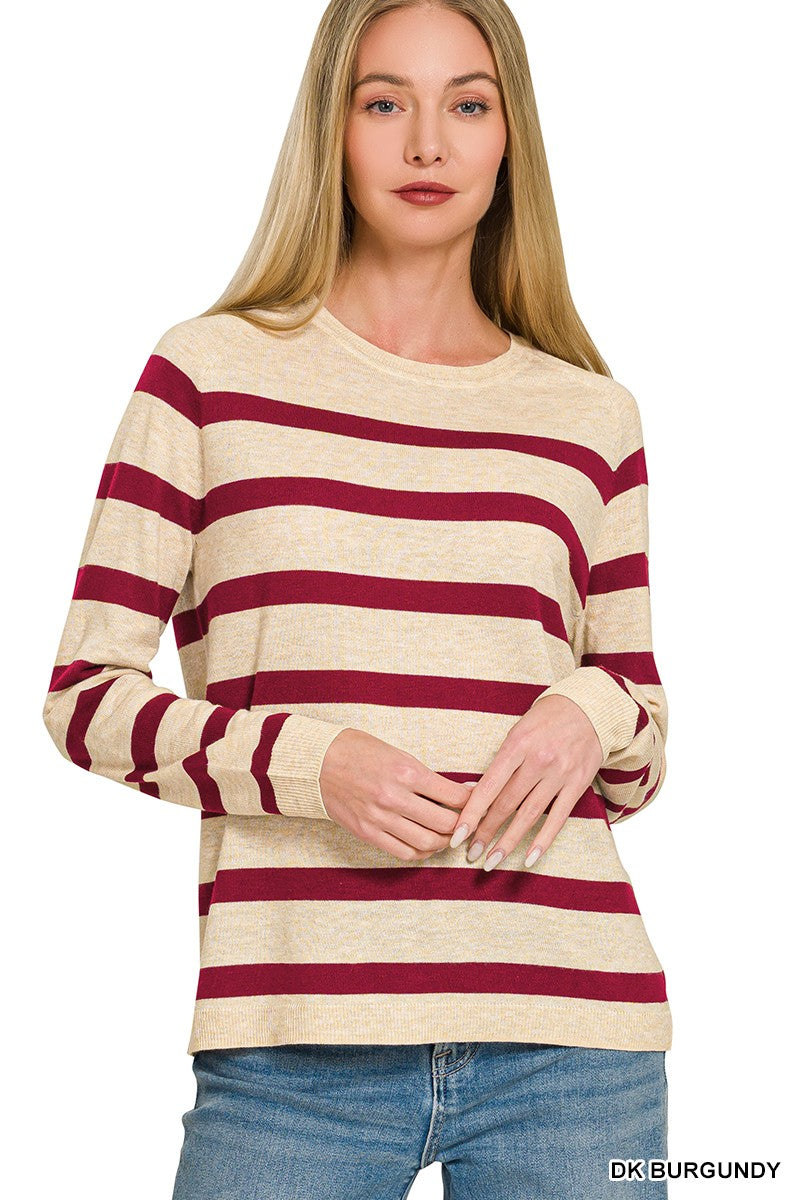 Lightweight Striped Sweater Long Sleeve Top Zenana- Tilden Co.