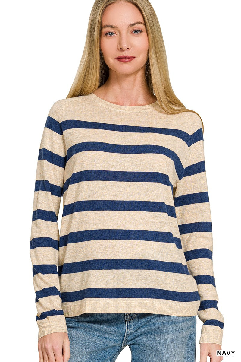 Lightweight Striped Sweater Long Sleeve Top Zenana- Tilden Co.