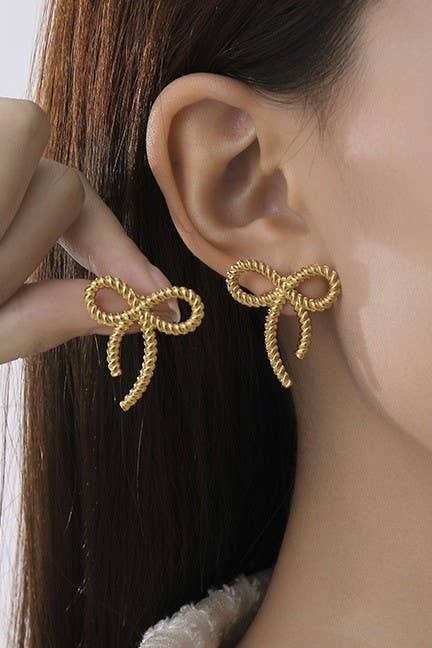 18K Stainless Steel Bow Stud Earrings JOSSLYN by wall to wall- Tilden Co.