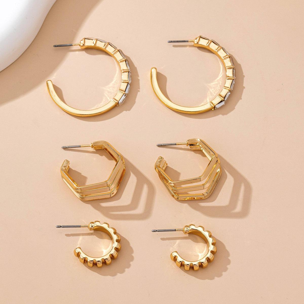 Baguette Geo Hoop Trio Earrings | 80E61782 JOSSLYN by wall to wall- Tilden Co.