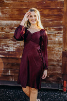 The Nellie Dress in Burgundy    Knee Length Dress Mikarose- Tilden Co.