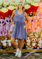 Markell Dress in Santa Monica Blue Knee Length Dress Mikarose- Tilden Co.